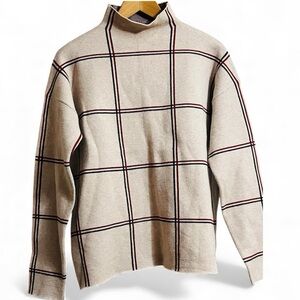 Tahari Beige Plaid Sweater with Red and Black Accents Sz L Women